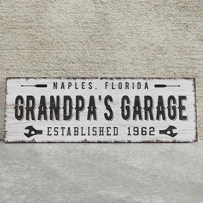Custom Grandpa Garage Sign - Personalized Hand-Drawn Family Portrait, Unique Gift for Dad, Grandfather, or Grandpa - Custom Workshop Wall Art, Rustic Canvas Print, Birthday and Father's Day Gift from Grandkids