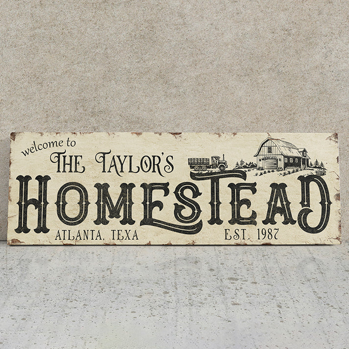 Custom Homestead Sign | Personalized Farmhouse Wall Art | Rustic Family Name Sign | Vintage Wooden Homestead Decor | Farmhouse Canvas with Established Date