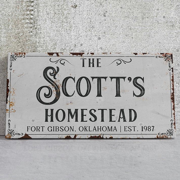 Personalized Homestead Sign | Custom Farmhouse Homestead Canvas Wall Art | Rustic Family Name Sign | Vintage Farmhouse Decor | Homestead Gifts | Country Style Wall Art