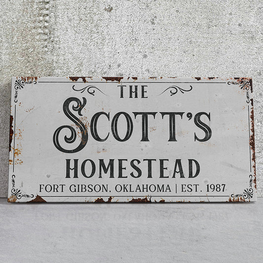 Personalized Homestead Sign | Custom Farmhouse Homestead Canvas Wall Art | Rustic Family Name Sign | Vintage Farmhouse Decor | Homestead Gifts | Country Style Wall Art