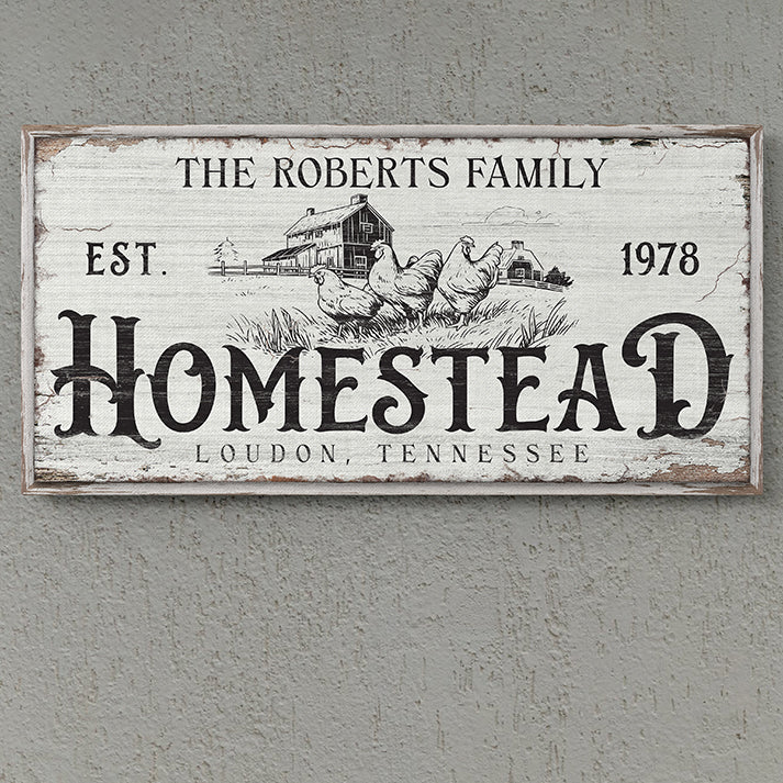 Customizable Homestead Wooden Sign, Rustic Farmhouse Wall Art, Personalized Family Farm Plaque, Vintage Country Home Decor, Farmhouse Chic Hanging Sign, Personalized Homestead Gift for Farmhouse Kitchen, Lodge, or Cottage
