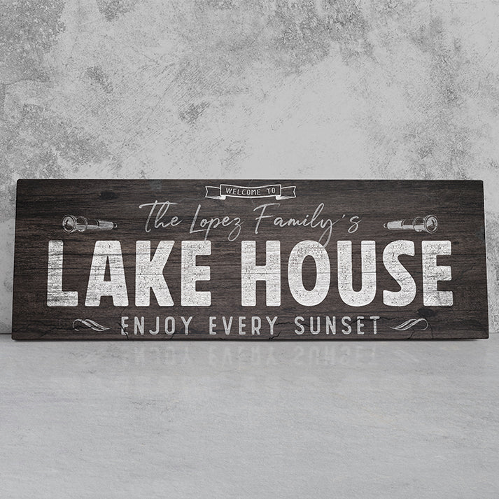 Personalized Lake House Cabin Sign – Custom Lake House Sign – Rustic Lake Decor for Cabin, Pool House, or Patio – Outdoor Family Lake Sign