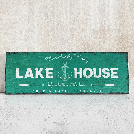 Personalized Lake House Sign - Custom Lake House Décor With Last Name, Coordinates & Anchor Art | Vintage Sign | Cabin Sign | Lake Life Home Decor | Rustic Lakehouse Gifts | Family Name Sign | Lake House Welcome Sign