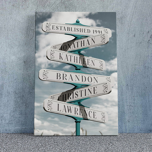 Personalized Family Name Vintage Street Sign Canvas - Custom Multi-Name, Date of Birth, Gifts for Weddings, Anniversaries, Housewarming, Valentine's, and Father's Day