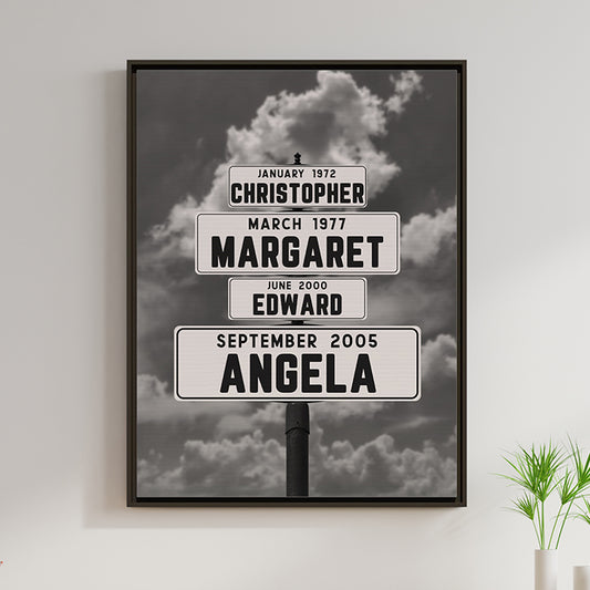 Personalized Family Name Street Sign Canvas | Custom Vintage Street Sign with Date of Birth | Multi-Names Custom Sign | Wedding, Anniversary, Engagement, Valentine's, and Father's Day Gift | Unique Custom Couple Sign