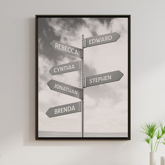 Personalized Family Name Street Sign Canvas - Custom Multi-Names Art for Couples, Wedding, Anniversary, New Home, Christmas & Valentine’s Day Gift