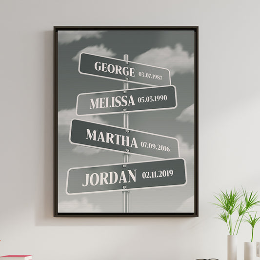 Personalized Family Name Street Sign Canvas - Custom Road Sign Wall Art, Important Dates & Intersection of Love - Unique Gift for Couples, Parents, Grandparents, Weddings, Anniversaries