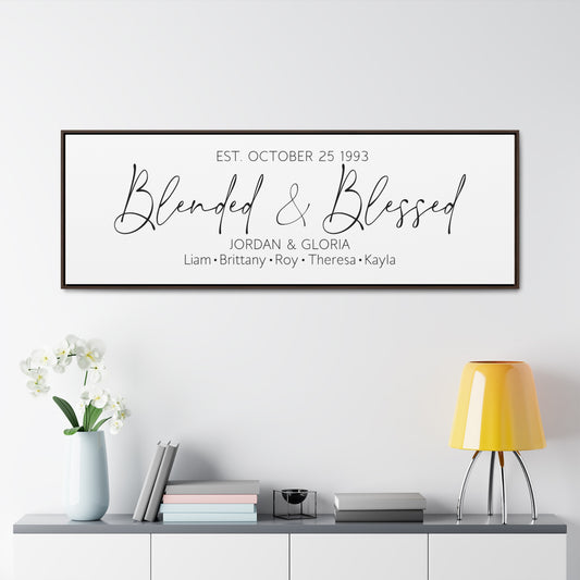 Blended and Blessed Family Sign – Custom Canvas Wall Decor for Blended Families, Perfect for Weddings, Family Established Gifts, and Farmhouse Spaces.