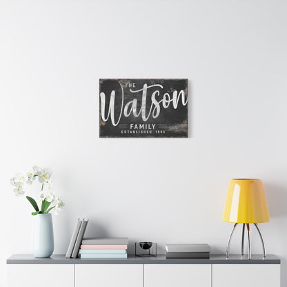 Dark Family Name Sign – Rustic Large Personalized Wall Art, Canvas Family Name Decor in Horizontal, Vertical, or Square Options