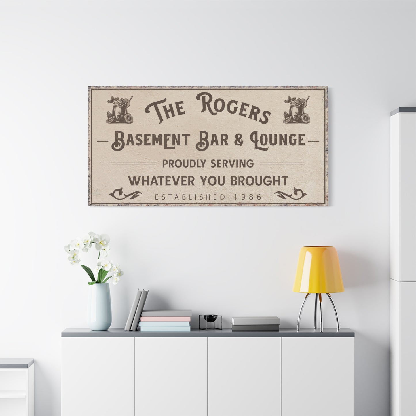 Personalized Basement Bar Sign, Custom Wood Bar and Lounge Decor, Canvas Bar Frame, Vintage Lower Level Pub Sign, Basement Bar Wall Art, Man Cave Decor, Unique Gift for Home Bar, Pub, Game Room, Media Theater Room
