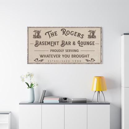 Personalized Basement Bar Sign, Custom Wood Bar and Lounge Decor, Canvas Bar Frame, Vintage Lower Level Pub Sign, Basement Bar Wall Art, Man Cave Decor, Unique Gift for Home Bar, Pub, Game Room, Media Theater Room