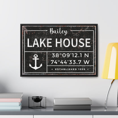 Personalized Lake House Signs - Vintage Lake House Sign with Last Name Canvas - Custom Coordinates and Anchor Art - Unique Housewarming Gift - Decor for Entryway, Patio, or Cottage - Mid Century Modern Lake Poster