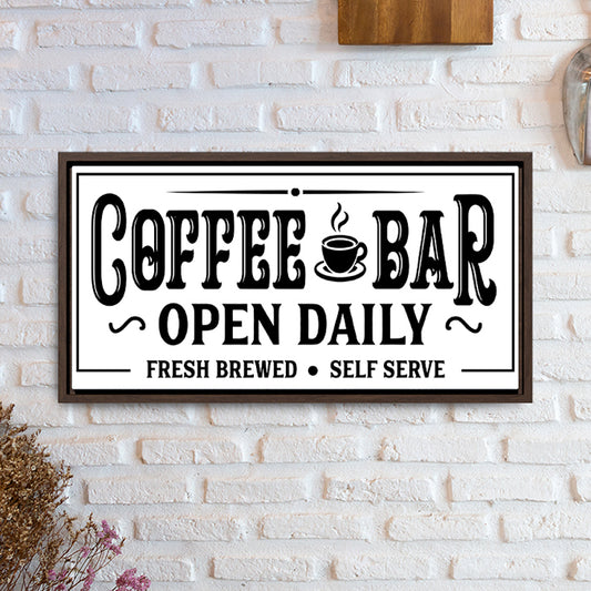 Coffee Bar Sign | Vintage Coffee Sign | Personalized Horizontal Gallery Wrapped Canvas | Wall Art with Walnut & Black Frame Options