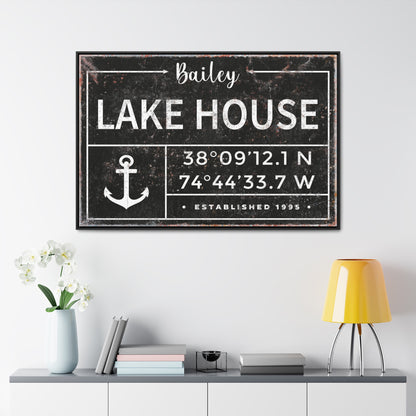 Personalized Lake House Signs - Vintage Lake House Sign with Last Name Canvas - Custom Coordinates and Anchor Art - Unique Housewarming Gift - Decor for Entryway, Patio, or Cottage - Mid Century Modern Lake Poster