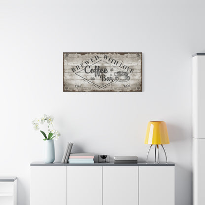 Personalized Vintage Coffee Bar Sign - Rustic Canvas Wall Art with Custom Text for Home Kitchen, Café, or Coffee Station - Farmhouse-Inspired Decor with Brewed Daily Charm