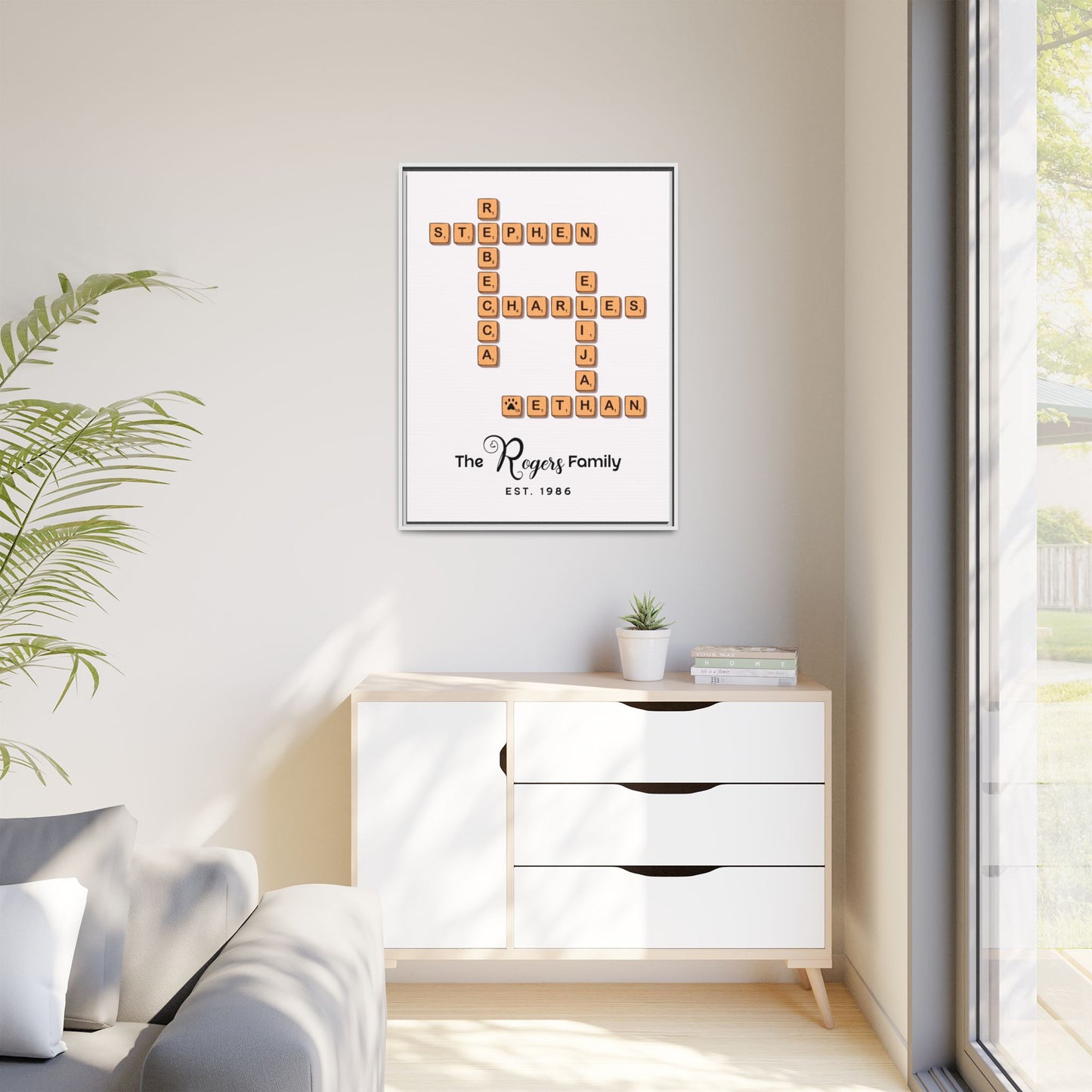 Personalized Family Scrabble Name Sign - Custom Family Name Crossword Sign with Pets for Weddings, Anniversaries, Housewarmings, Valentine’s Day & Special Gifts