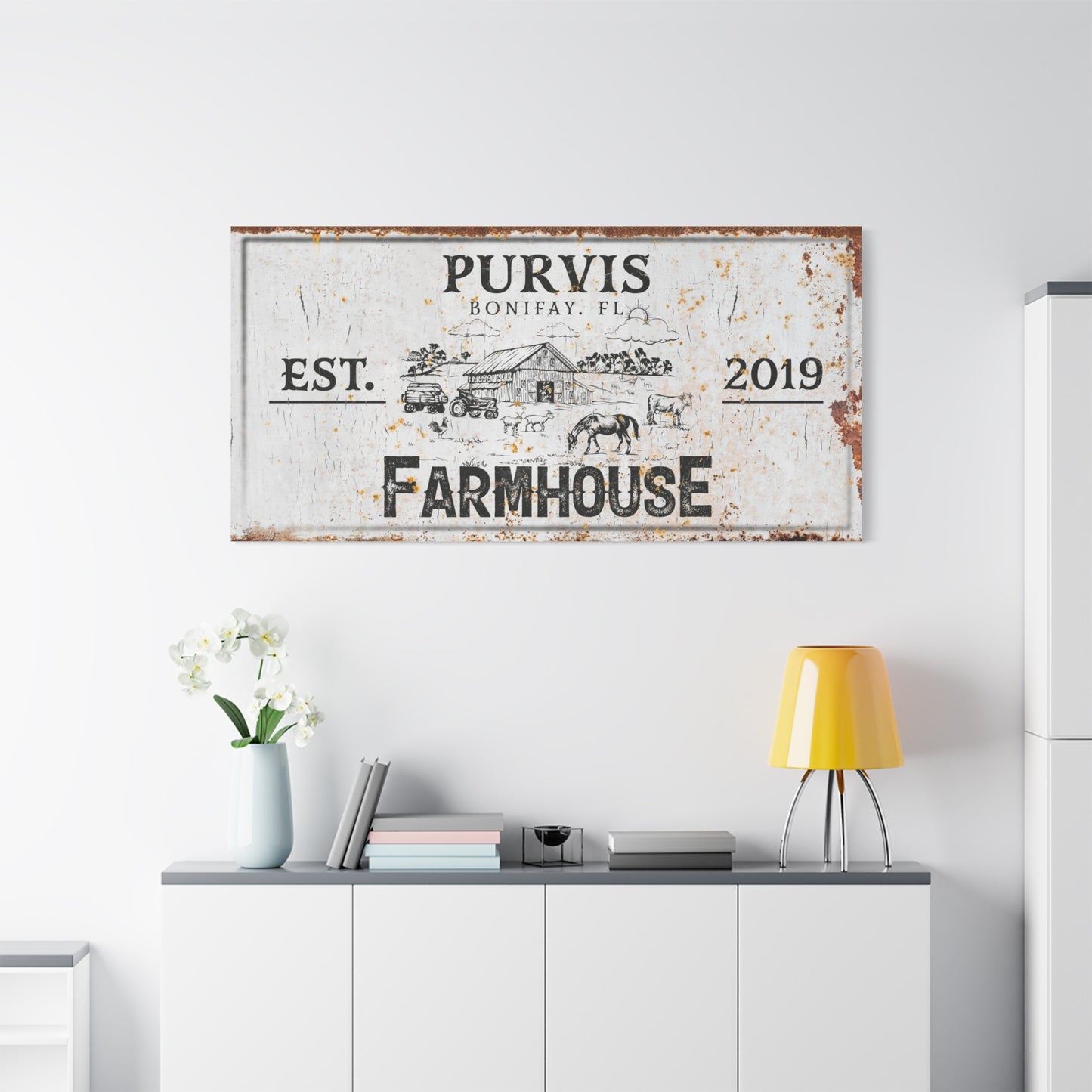 Custom Rustic Farmhouse Family Last Name Sign | Personalized Farmhouse Canvas Print | Farmhouse Wall Decor, Farm Sign, Housewarming Gift, Wedding Present, Family Name Wall Art