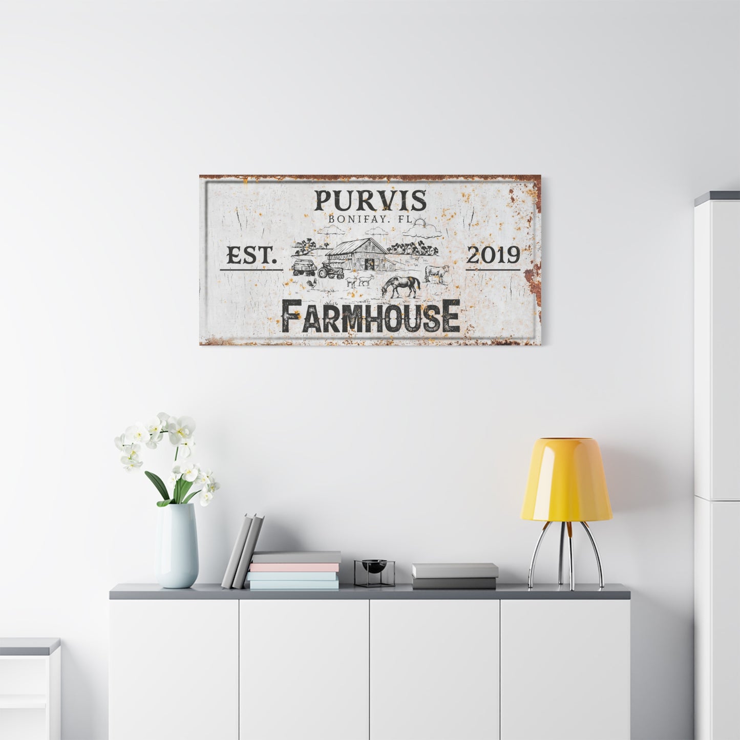 Custom Rustic Farmhouse Family Last Name Sign | Personalized Farmhouse Canvas Print | Farmhouse Wall Decor, Farm Sign, Housewarming Gift, Wedding Present, Family Name Wall Art