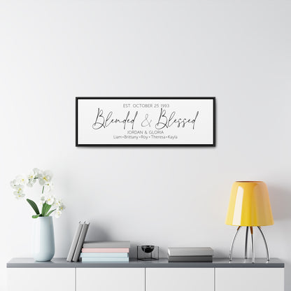 Blended and Blessed Family Sign – Custom Canvas Wall Decor for Blended Families, Perfect for Weddings, Family Established Gifts, and Farmhouse Spaces.