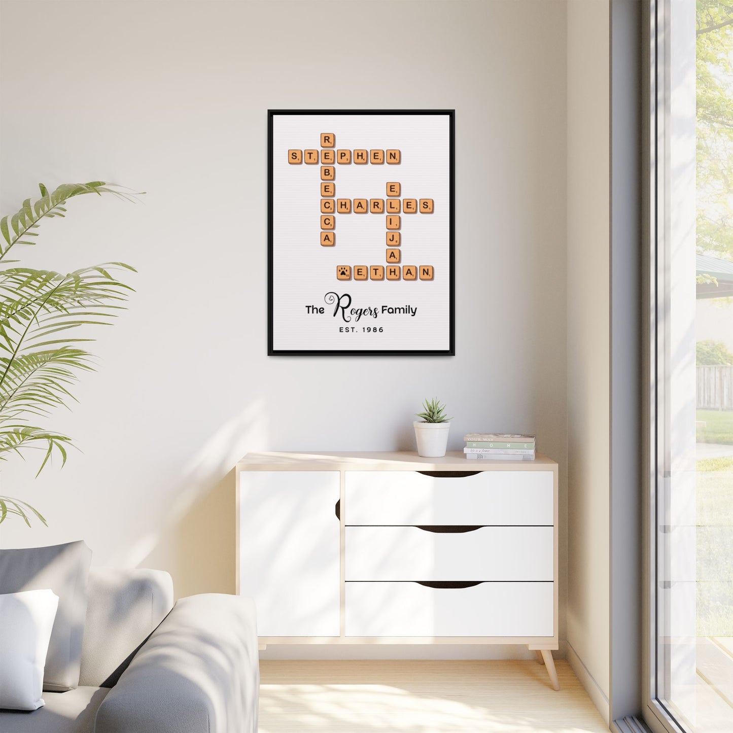 Personalized Family Scrabble Name Sign - Custom Family Name Crossword Sign with Pets for Weddings, Anniversaries, Housewarmings, Valentine’s Day & Special Gifts