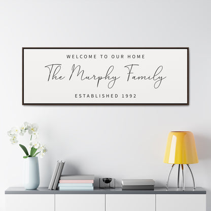 Welcome to Our Home Sign – Personalized Family Name Canvas Decor, Custom Last Name and Established Date Sign, Wedding Establish Name Sign