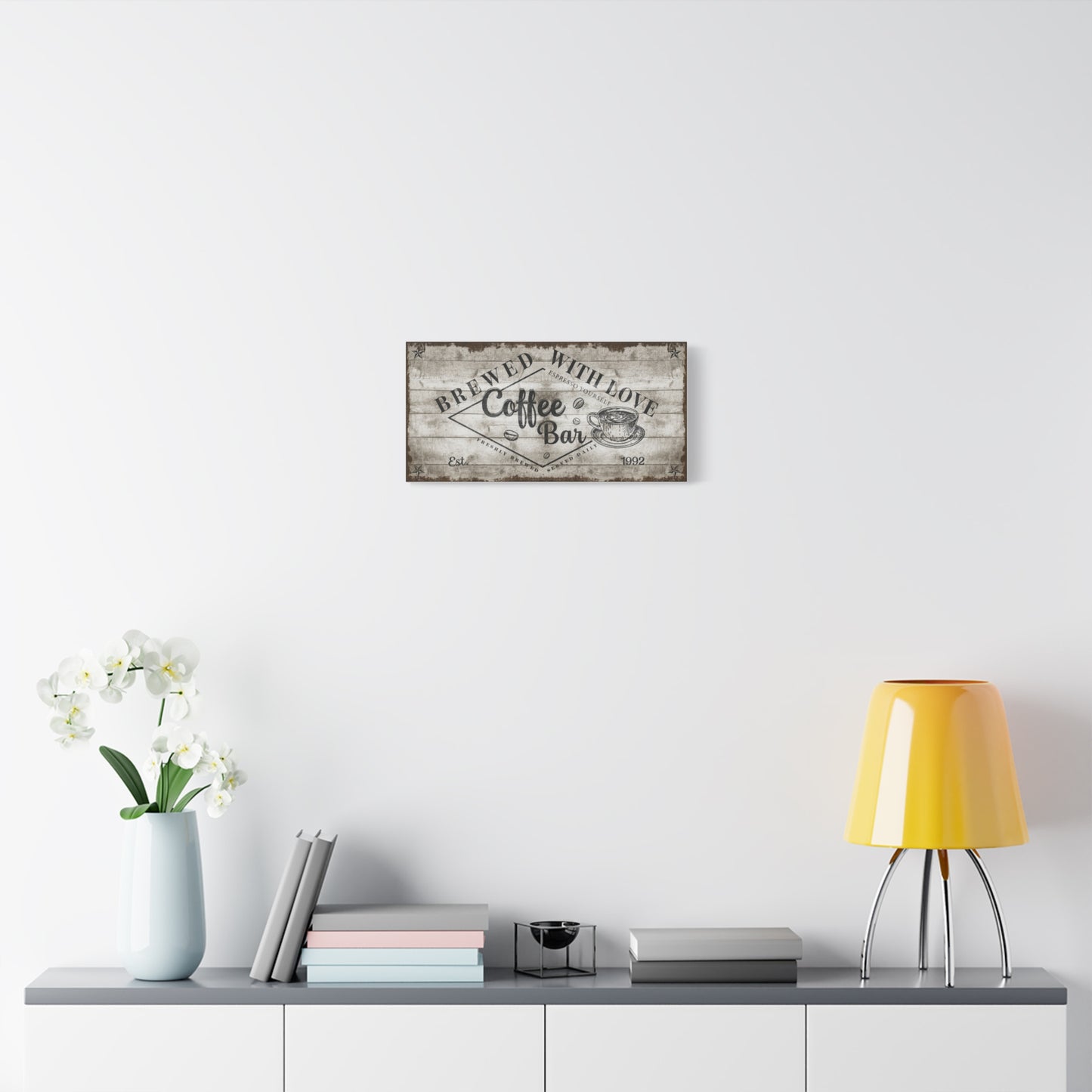 Personalized Vintage Coffee Bar Sign - Rustic Canvas Wall Art with Custom Text for Home Kitchen, Café, or Coffee Station - Farmhouse-Inspired Decor with Brewed Daily Charm