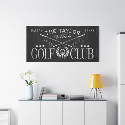 Personalized 19th Hole Golf Signs - Custom Golf Club Wall Art - Rustic Golf Lounge Decor - Modern Farmhouse Golfing Canvas for Man Cave, Bar, or Clubhouse