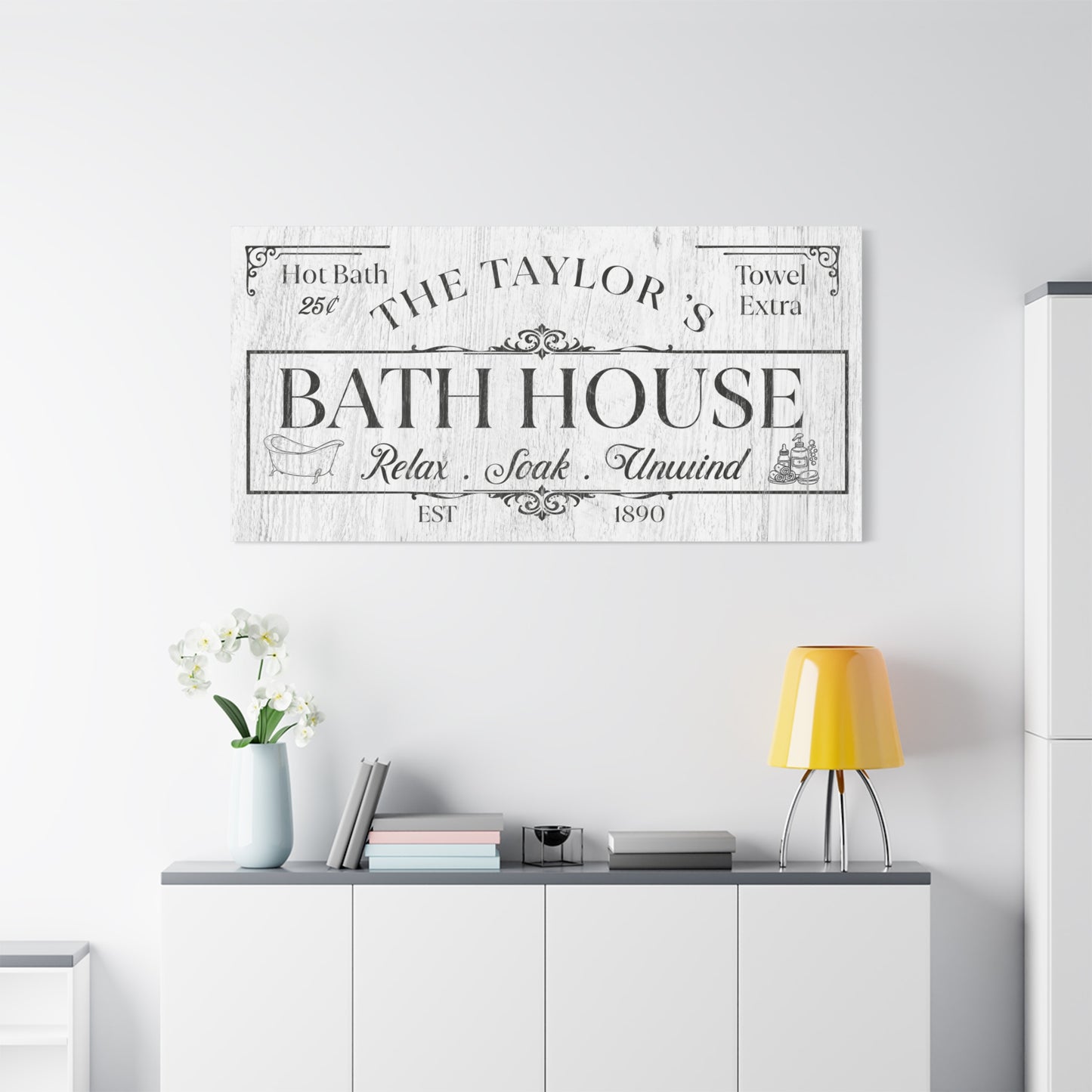 Custom Bath Sign for Bathroom Decor - Hot & Cold Bath Sign - Bathroom Phrase Wall Art, Farmhouse Bathroom Wall Hanging, Large Canvas Bathroom Wall Art, Aesthetic Wall Art for Modern Bath House