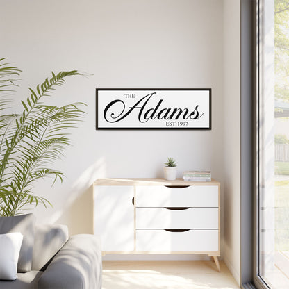 Last Name Sign – Family Name Established Sign, Wedding and Housewarming Gift, Framed Canvas Spring Home Decor