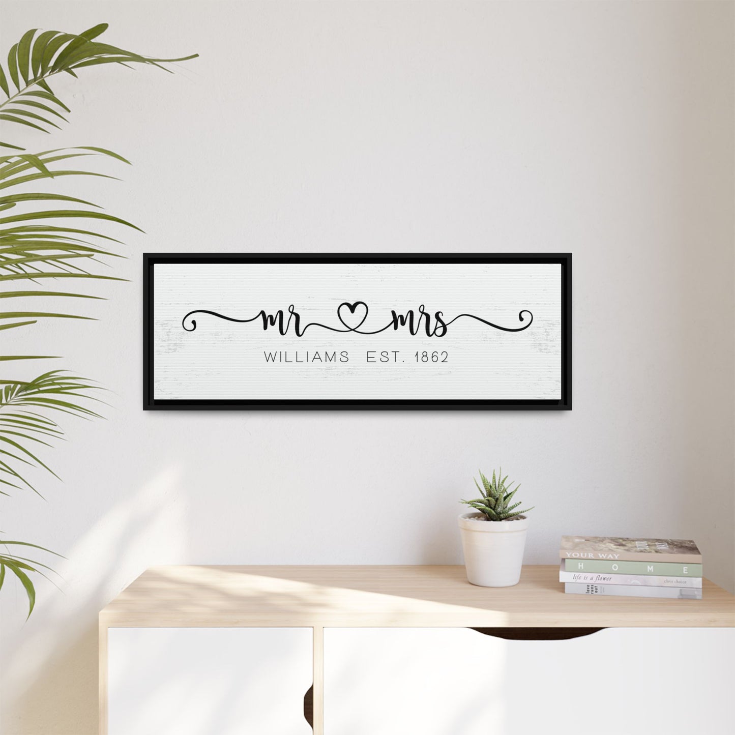 Personalized Master Bedroom Signs - Mr & Mrs Last Name - Custom His and Hers Canvas Wall Art - Newlywed Marriage Gift, Wedding Anniversary Decor, Above Bed Couple Name Sign