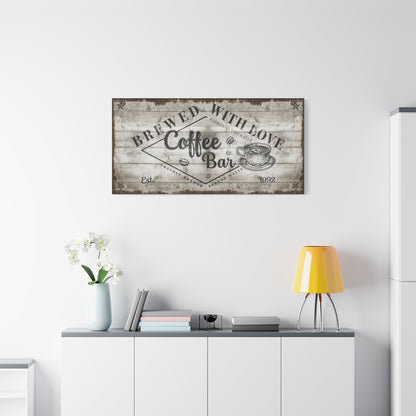Personalized Vintage Coffee Bar Sign - Rustic Canvas Wall Art with Custom Text for Home Kitchen, Café, or Coffee Station - Farmhouse-Inspired Decor with Brewed Daily Charm