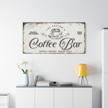 Personalized Coffee Bar Sign | Custom Coffee Bar Canvas | Rustic Kitchen Wall Art | Coffee Bar Wall Decor | Coffee Signs for Home and Kitchen | Customizable Coffee Bar Ideas