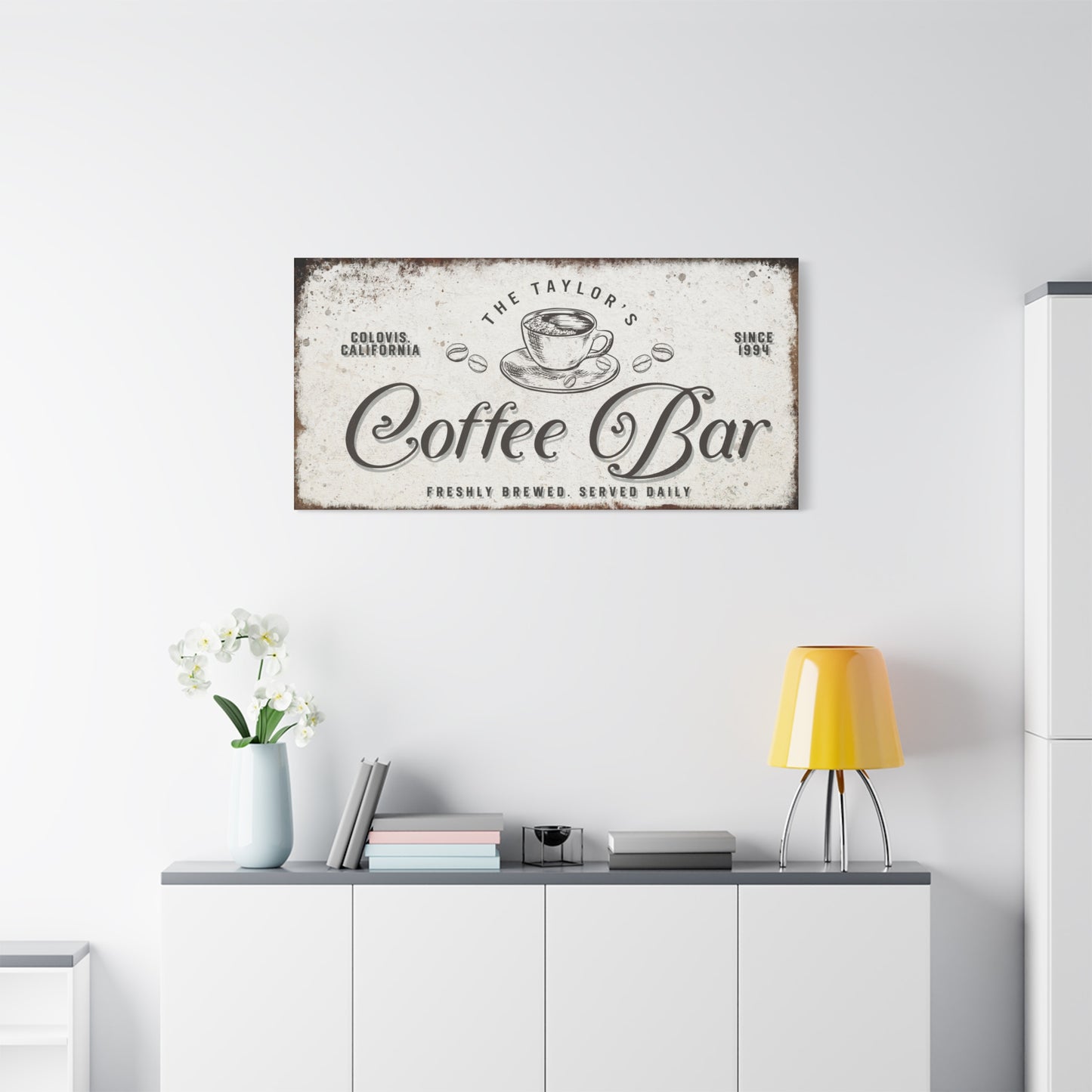 Personalized Coffee Bar Sign | Custom Coffee Bar Canvas | Rustic Kitchen Wall Art | Coffee Bar Wall Decor | Coffee Signs for Home and Kitchen | Customizable Coffee Bar Ideas