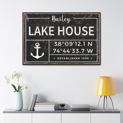 Personalized Lake House Signs - Vintage Lake House Sign with Last Name Canvas - Custom Coordinates and Anchor Art - Unique Housewarming Gift - Decor for Entryway, Patio, or Cottage - Mid Century Modern Lake Poster