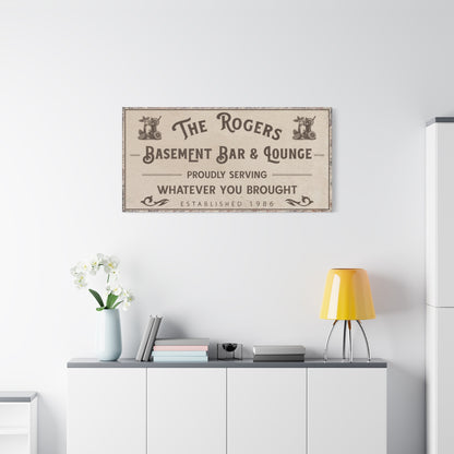 Personalized Basement Bar Sign, Custom Wood Bar and Lounge Decor, Canvas Bar Frame, Vintage Lower Level Pub Sign, Basement Bar Wall Art, Man Cave Decor, Unique Gift for Home Bar, Pub, Game Room, Media Theater Room