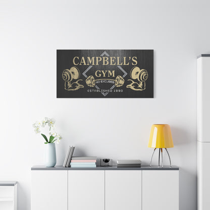 Personalized Home Gym Sign, Custom Name Workout Room Wall Art, No Excuses CrossFit Décor, Unique Gift for Dad, Muscle Dumbbell Gym Décor, Customized Canvas Fitness Décor