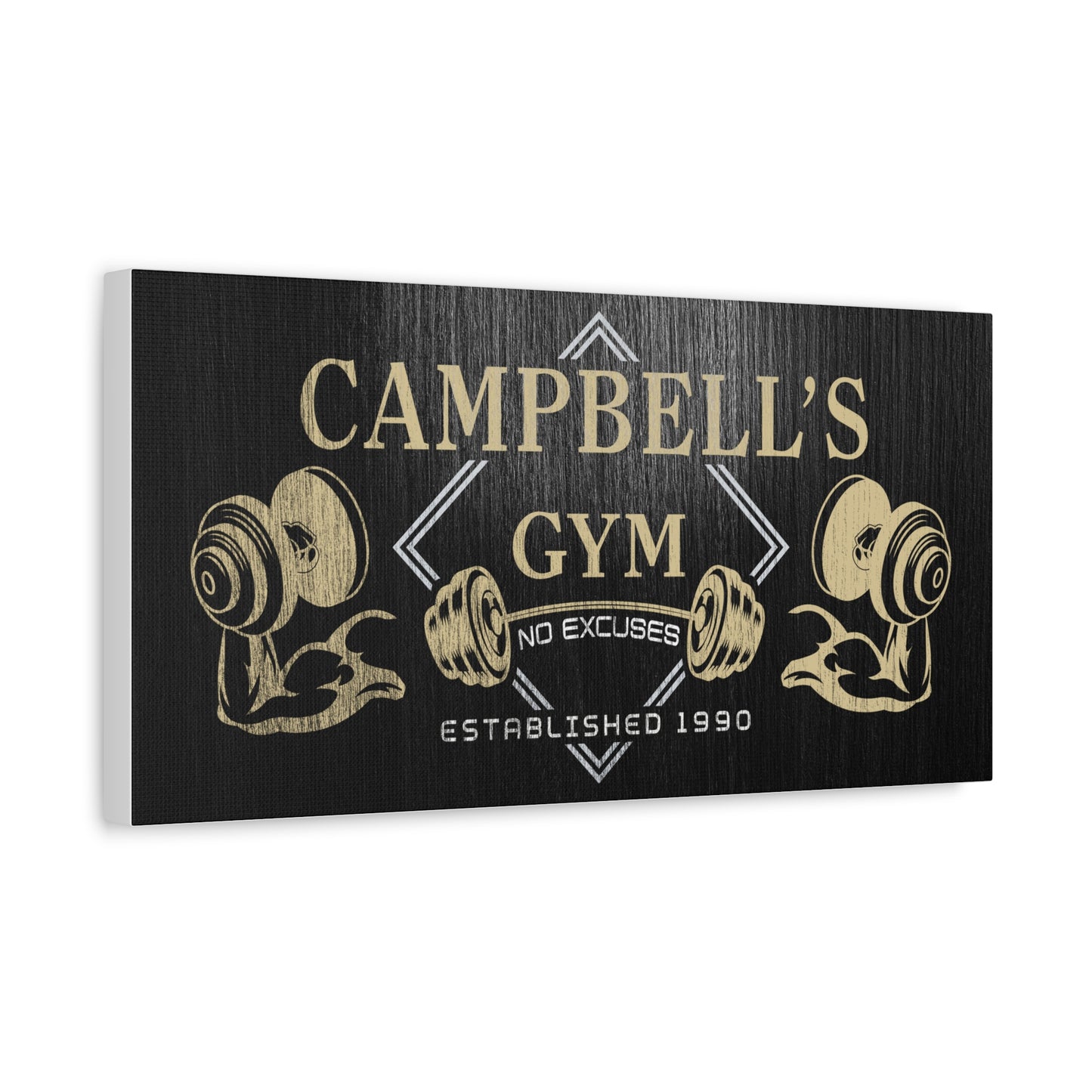 Personalized Home Gym Sign, Custom Name Workout Room Wall Art, No Excuses CrossFit Décor, Unique Gift for Dad, Muscle Dumbbell Gym Décor, Customized Canvas Fitness Décor