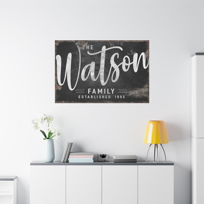 Dark Family Name Sign – Rustic Large Personalized Wall Art, Canvas Family Name Decor