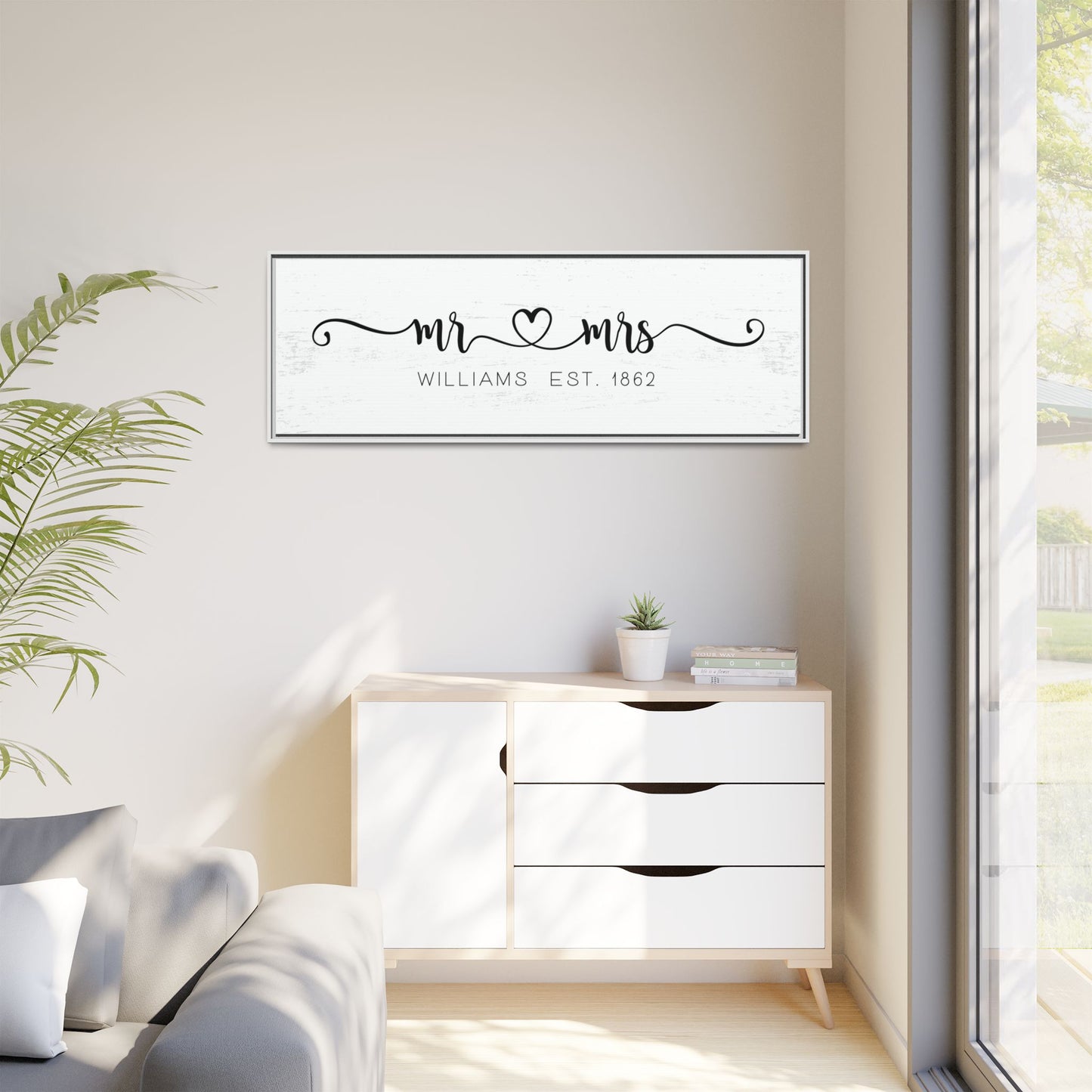 Personalized Master Bedroom Signs - Mr & Mrs Last Name - Custom His and Hers Canvas Wall Art - Newlywed Marriage Gift, Wedding Anniversary Decor, Above Bed Couple Name Sign