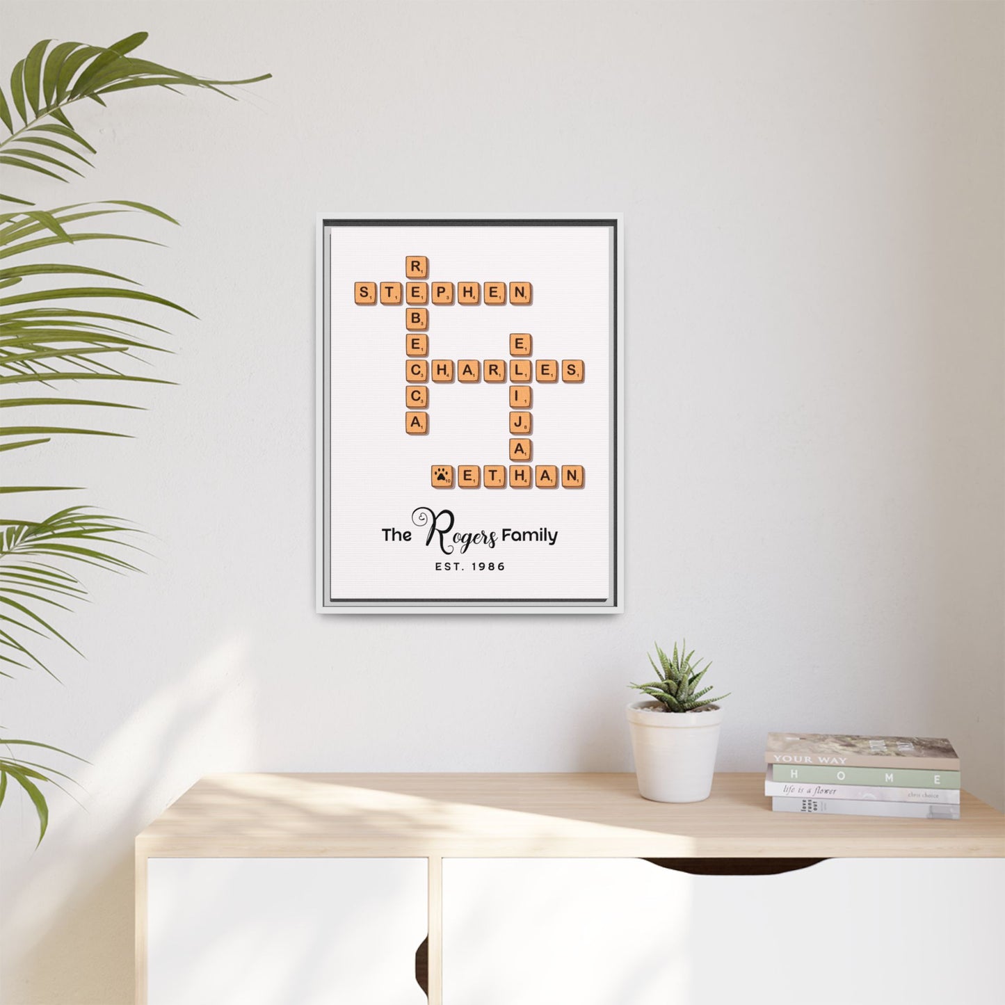 Personalized Family Scrabble Name Sign - Custom Family Name Crossword Sign with Pets for Weddings, Anniversaries, Housewarmings, Valentine’s Day & Special Gifts