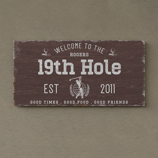 Custom 19th Hole Golf Sign - Personalized Golf Decor With Crossed Golf Clubs, Unique Golf Gifts for Men, Dad, Grandpa, Husband - Perfect for Golf Lovers, Housewarming, Father’s Day, and Birthday’s Gifts