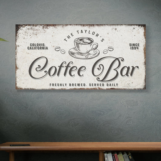 Personalized Coffee Bar Sign | Custom Coffee Bar Canvas | Rustic Kitchen Wall Art | Coffee Bar Wall Decor | Coffee Signs for Home and Kitchen | Customizable Coffee Bar Ideas