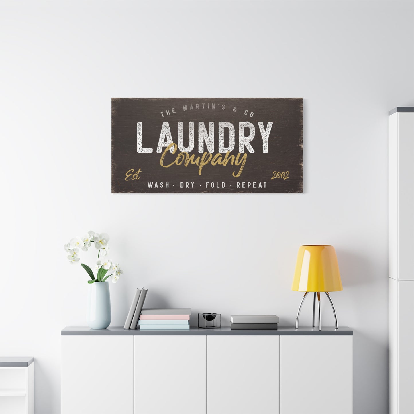 Customizable Laundry Room Sign - Personalized Unique Laundry Decor, Service Signs, Farmhouse Style Wall Art, Personalized Gift for Moms, Housewarming, and Home Decor, Wash, Dry, Fold, Repeat