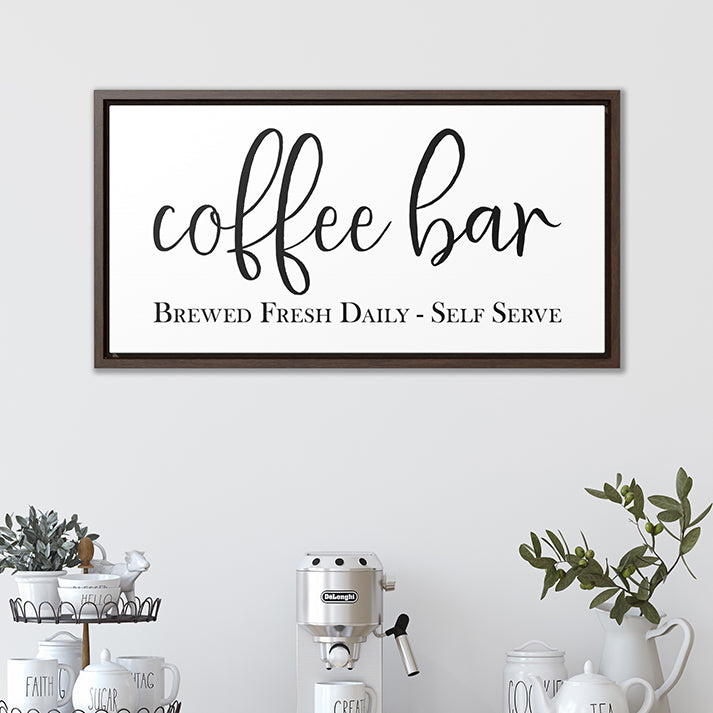 Personalized Coffee Bar Sign - Brewed Fresh Daily - Kitchen Wall Décor for Coffee Stations, Farmhouse Kitchens, and Rustic Home Decoration