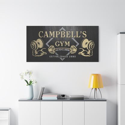 Personalized Home Gym Sign, Custom Name Workout Room Wall Art, No Excuses CrossFit Décor, Unique Gift for Dad, Muscle Dumbbell Gym Décor, Customized Canvas Fitness Décor