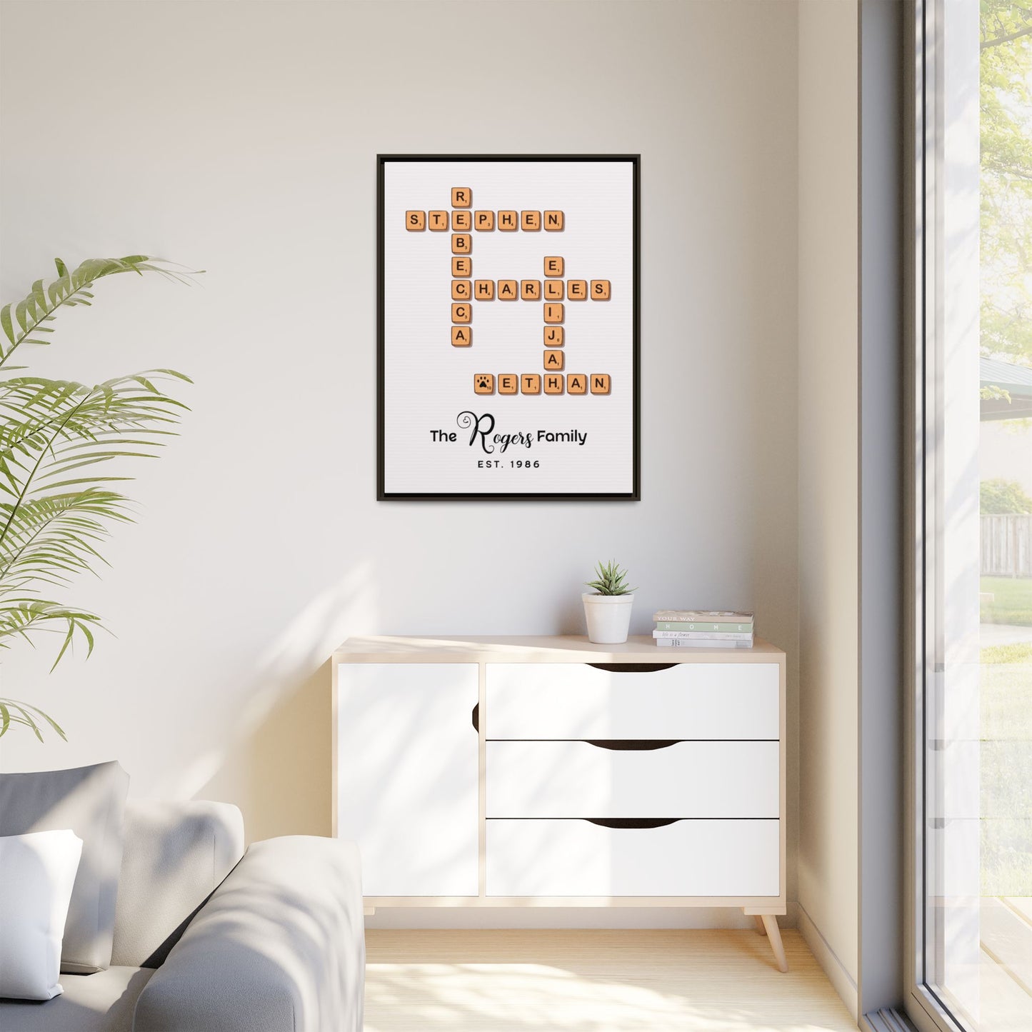 Personalized Family Scrabble Name Sign - Custom Family Name Crossword Sign with Pets for Weddings, Anniversaries, Housewarmings, Valentine’s Day & Special Gifts