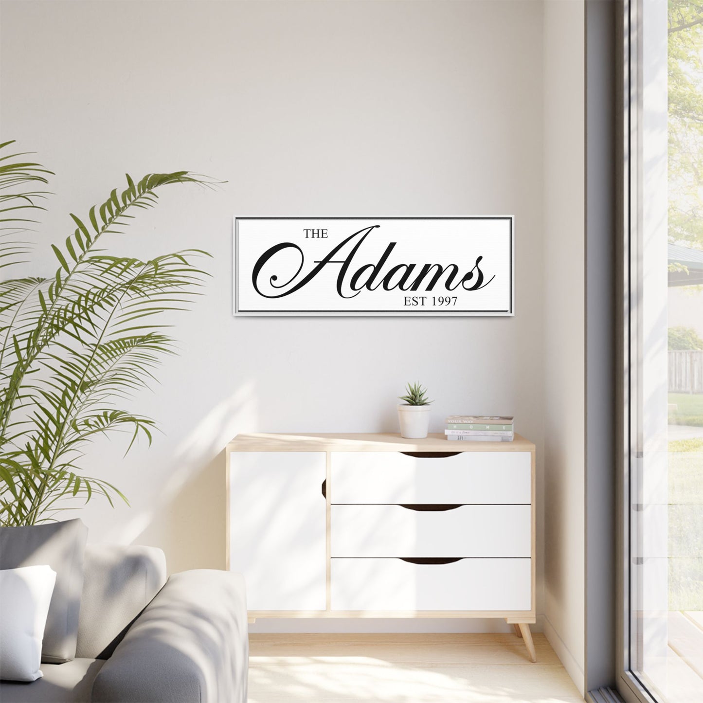 Last Name Sign – Family Name Established Sign, Wedding and Housewarming Gift, Framed Canvas Spring Home Decor