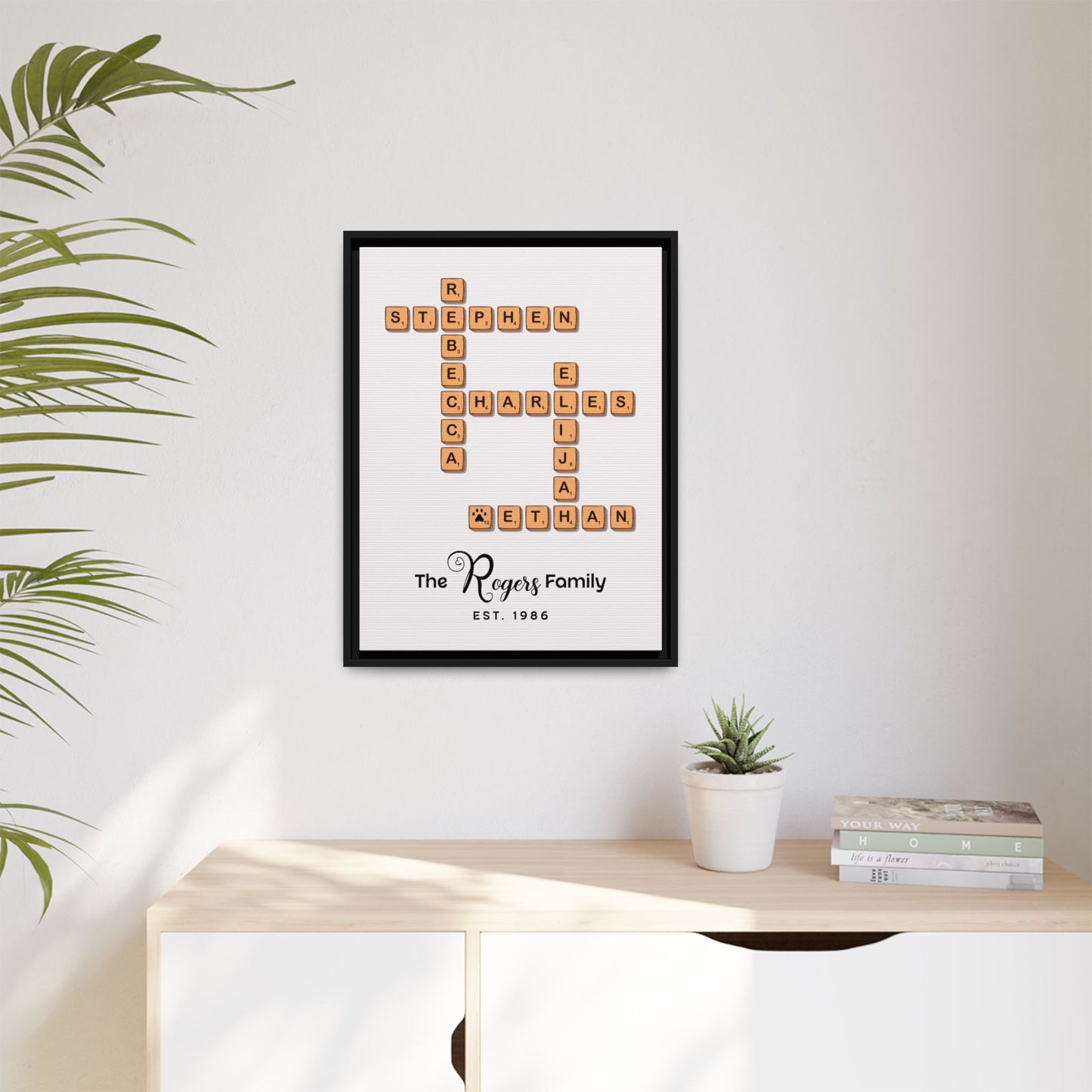 Personalized Family Scrabble Name Sign - Custom Family Name Crossword Sign with Pets for Weddings, Anniversaries, Housewarmings, Valentine’s Day & Special Gifts