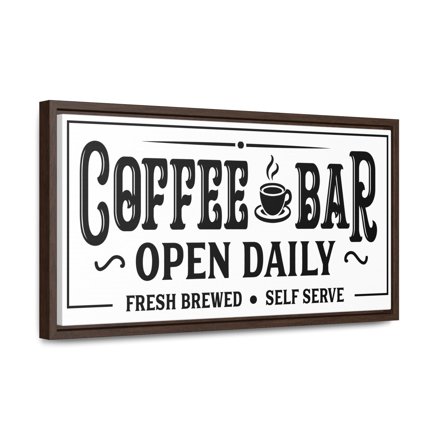 Coffee Bar Sign | Vintage Coffee Sign | Personalized Horizontal Gallery Wrapped Canvas | Wall Art with Walnut & Black Frame Options