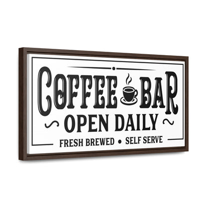 Coffee Bar Sign | Vintage Coffee Sign | Personalized Horizontal Gallery Wrapped Canvas | Wall Art with Walnut & Black Frame Options